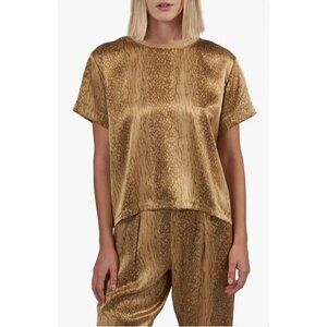 ATM Anthony Thomas Melillo Boxy‎ Silk Tee Top Gold Animal Print XS